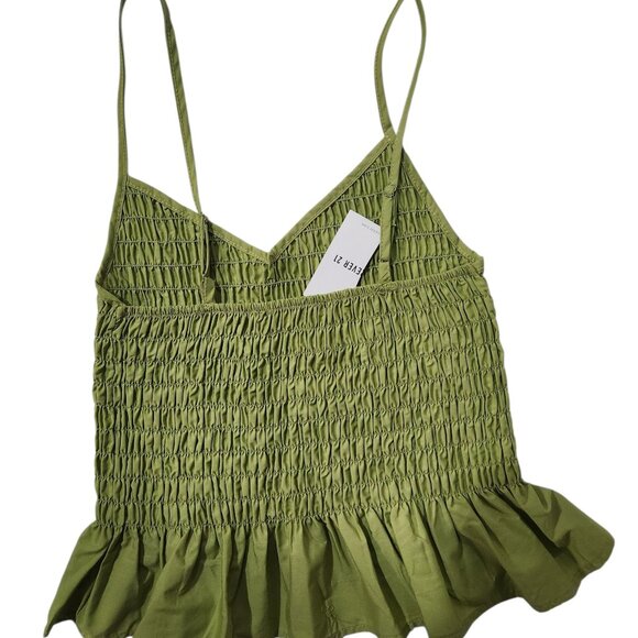 NWT Women's Forever 21 Spaghetti Strap Top Green Size Large V-Neck Ruffle - Picture 2 of 5